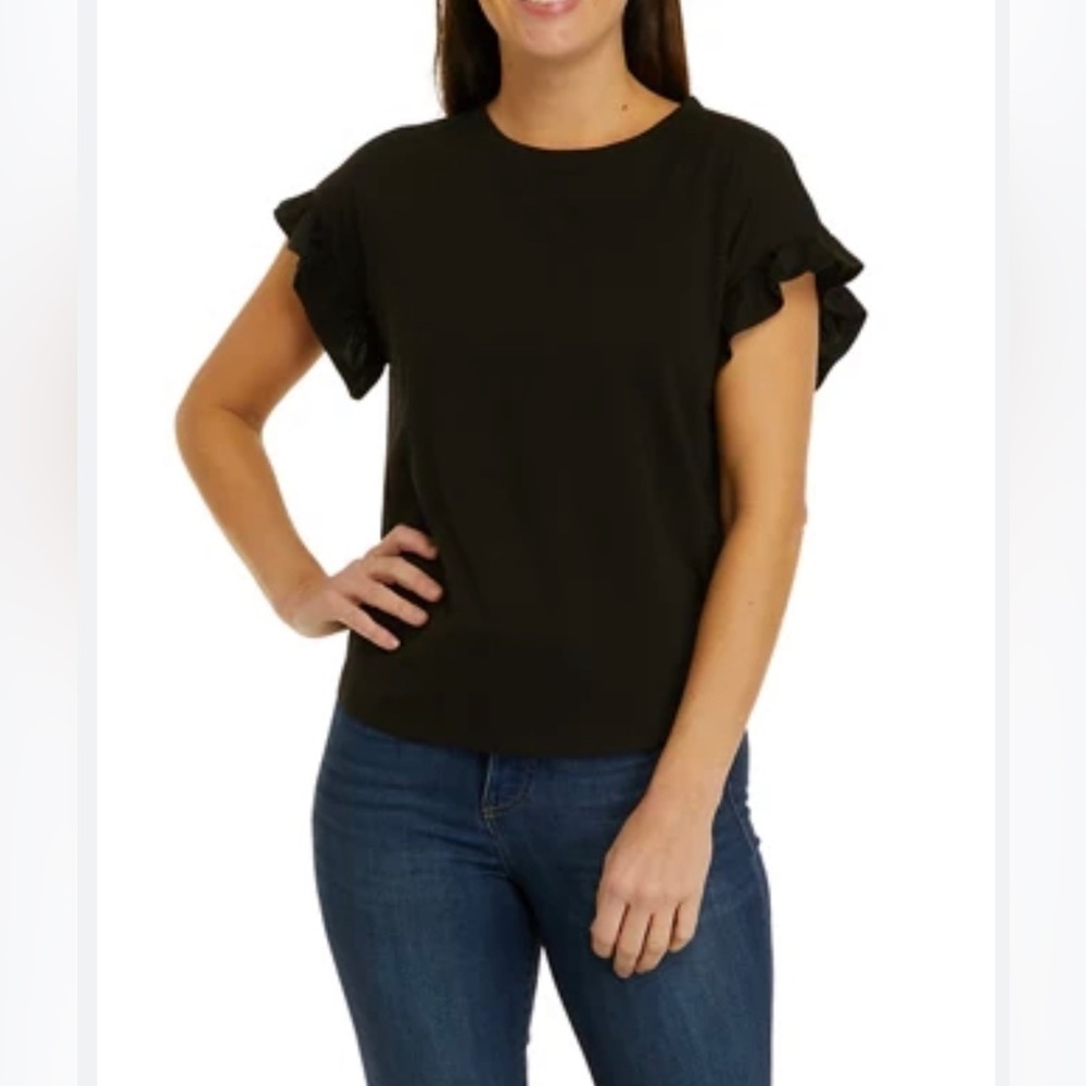 Crown & Ivy Black Ruffled Sleeve Blouse.  Size Small